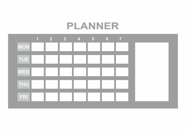 Weekly planner, vector icon, gray and white color. Office page, template. - Vector, Image