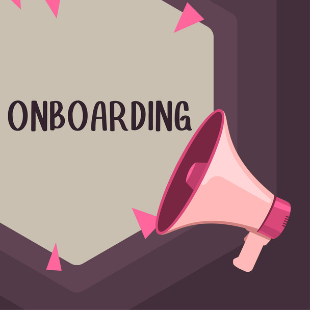 Εννοιολογική απεικόνιση Onboarding, Επιχειρηματική επισκόπηση Δράση Διαδικασία ενσωμάτωσης ενός νέου εργαζομένου σε έναν οργανισμό - Φωτογραφία, εικόνα