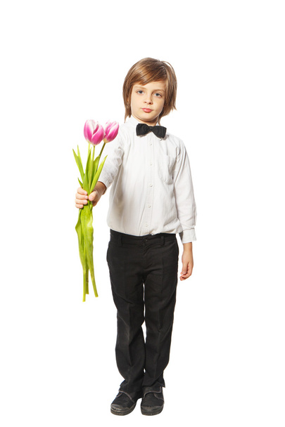 Boy with tulips - Φωτογραφία, εικόνα