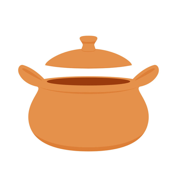Earthen pot vector. Cooking food in earthen pots. Earthen pot on white background. - Vector, Image
