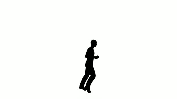 persone silhouette corrono su sfondo bianco. silhouette persone nere in esecuzione comunicano schermo bianco. design per l'animazione, persone corse, isolare, parlare, persona, umano, corpo silhouette. - Filmati, video