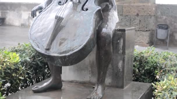 Bronze statue of girl playing a cello - Footage, Video