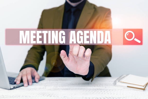 Conceptual display Meeting Agenda, Business showcase An agenda sets clear expectations for what needs to a meeting - Foto, Imagen