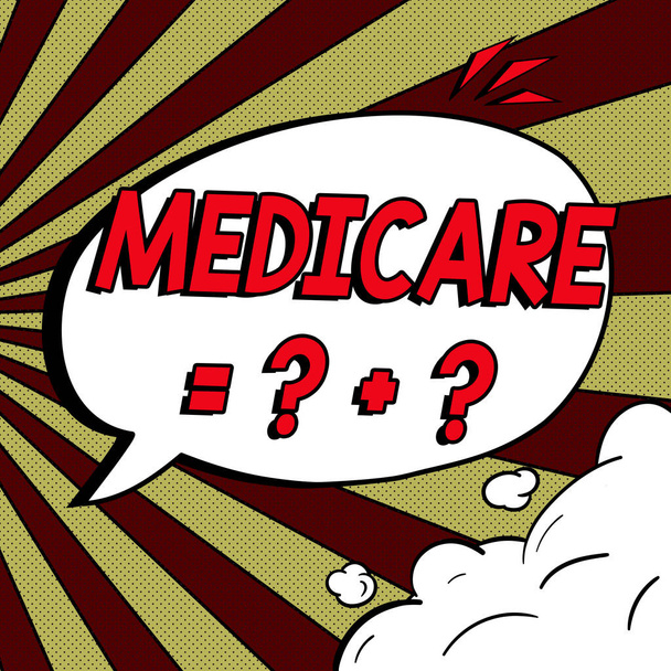 Handwriting text Medicare , Word for a policy of the federal government providing health care coverage - Foto, Imagen