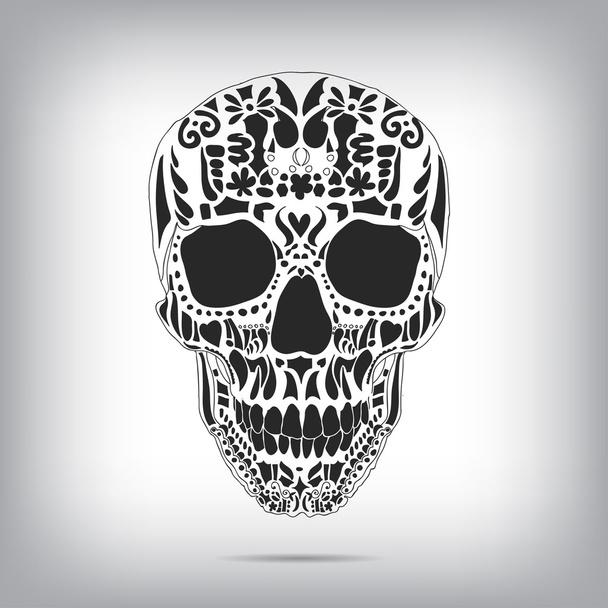 Ornamental scull as abstract floral illustration on background for design - Vector, Image