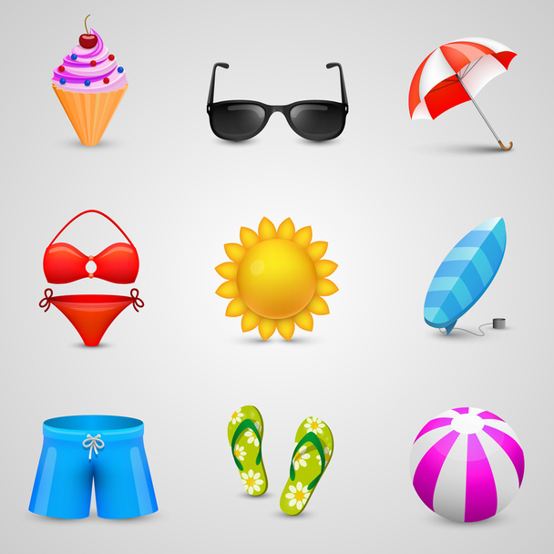 Beach set of icons - Vector, Imagen