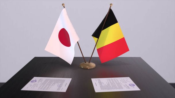 Belgium and Japan national flags, political deal, diplomatic meeting. Politics and business 3D illustration. - Fotó, kép