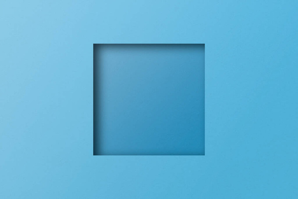 lichtblauw papier gesneden in gaten Vierkante vormen zijn gestapeld met licht en schaduw. - Foto, afbeelding