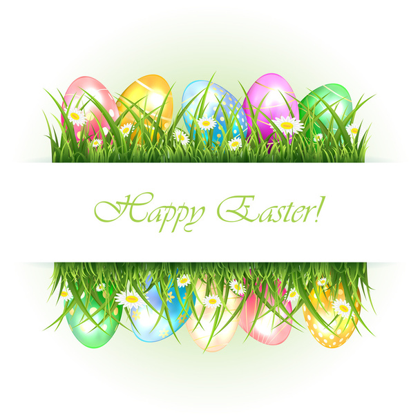 Background with grass and Easter eggs - Vector, Image