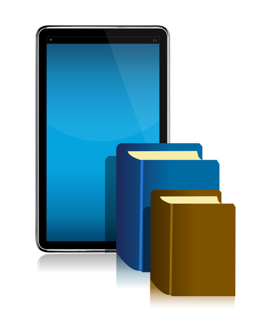 Ebook and books in front of illustration design - Φωτογραφία, εικόνα