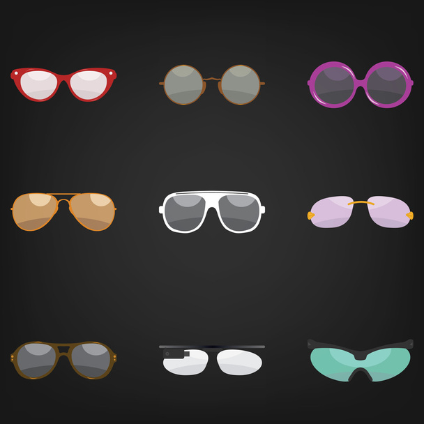 Set von neun Sonnenbrillen - Vektor, Bild