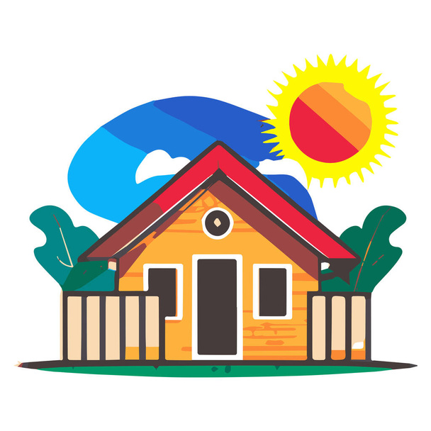 Small House Icon In Summer Illustration. Handmade vector art. - Vector, Image
