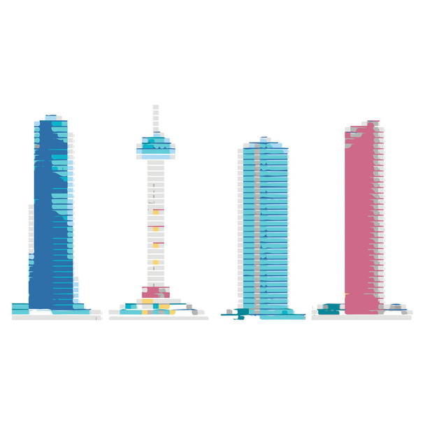Rascacielos asiáticos iconos separados en blanco. Arte vectorial hecho a mano. - Vector, imagen