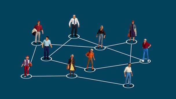 Concept of online communication and social networking. Miniature people and graphics. - Footage, Video