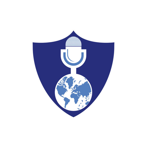 Globalny projekt logo podcastu. Broadcast rozrywka biznes logo szablon wektor ilustracja. - Wektor, obraz