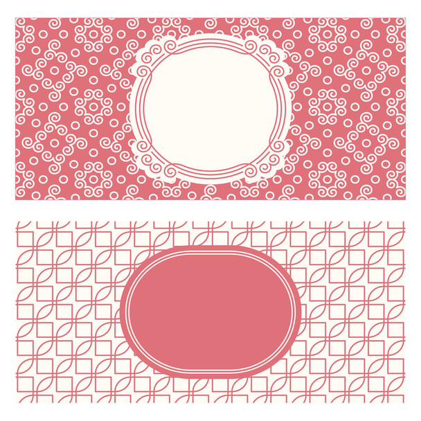 Two banner templates, patterned abstract geometric background and framed label. Two colors Packaging design, vector illustration. Monochrome trellis texture. Simple graphic design. - Vector, Imagen