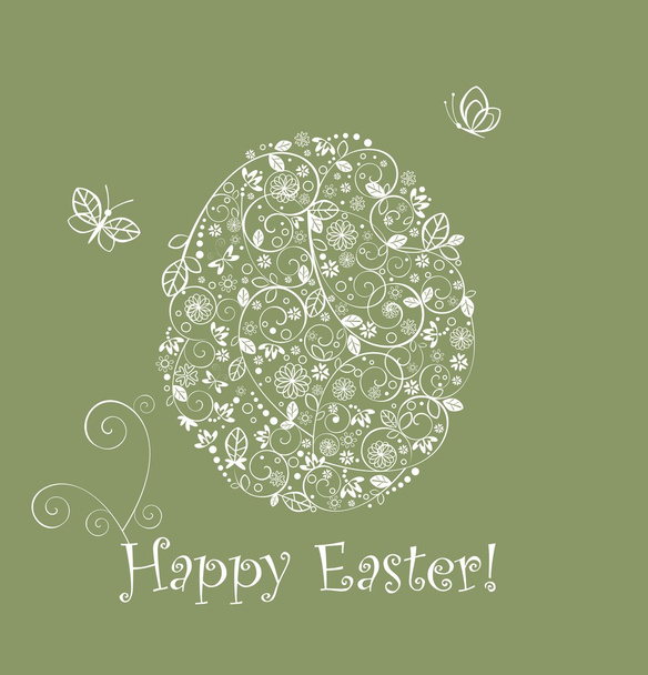 Tarjeta verde de felicitación de Pascua con huevo de encaje
 - Vector, Imagen