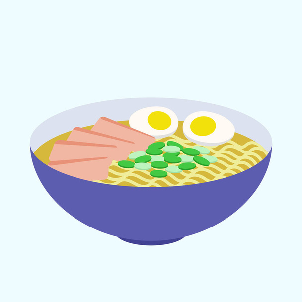 Ramen with meat and egg and onion - Vector, imagen