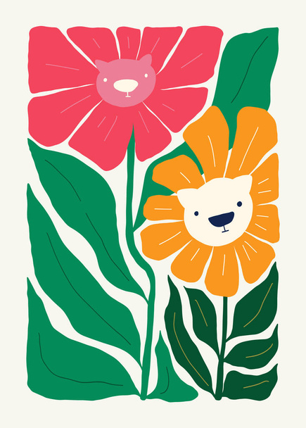 Bloemen abstracte elementen. Botanische samenstelling. Moderne trendy Matisse minimale stijl. Bloemenposter, uitnodiging. Vectorregelingen voor wenskaarten of uitnodigingsontwerpen - Vector, afbeelding