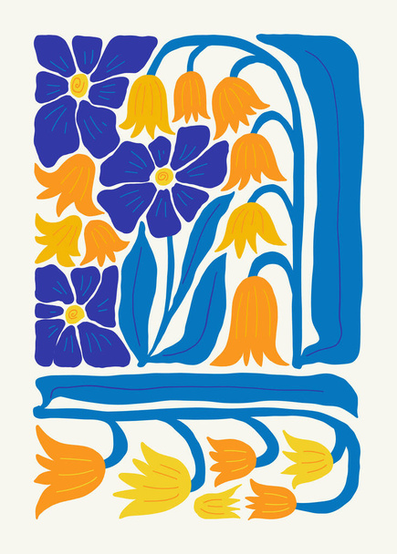 Eléments abstraits floraux. Composition botanique. Moderne à la mode Matisse style minimal. Affiche florale, invitation. Dispositions vectorielles pour la conception de cartes de vœux ou d'invitations - Vecteur, image