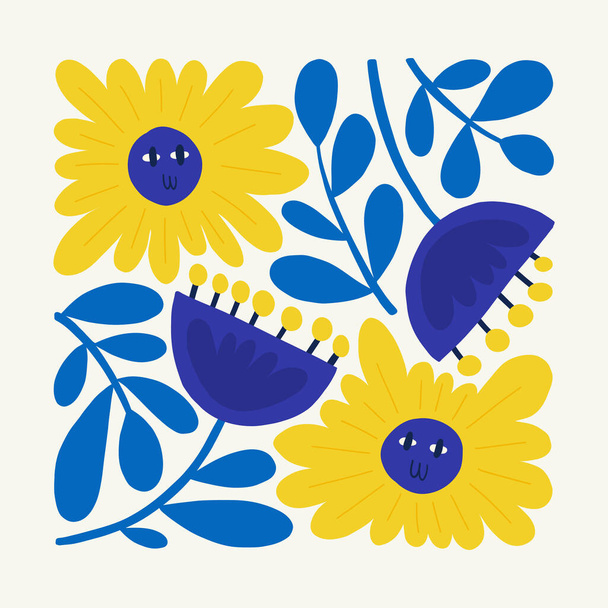 Çiçek soyut elementler. Botanik kompozisyonu. Modern trend Matisse minimal tarzı. Çiçek posteri, davet. Tebrik kartı veya davet tasarımı için vektör düzenlemeleri - Vektör, Görsel