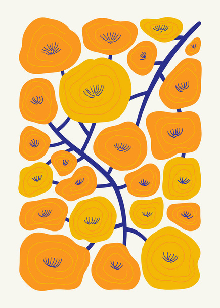 Eléments abstraits floraux. Composition botanique. Moderne à la mode Matisse style minimal. Affiche florale, invitation. Dispositions vectorielles pour la conception de cartes de vœux ou d'invitations - Vecteur, image