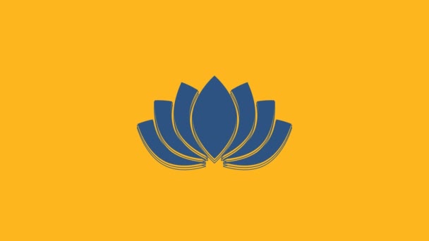 Icône fleur de lotus bleu isolé sur fond orange. Animation graphique de mouvement vidéo 4K . - Séquence, vidéo