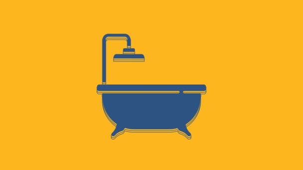 Blauwe badkuip pictogram geïsoleerd op oranje achtergrond. 4K Video motion grafische animatie . - Video