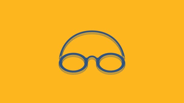 Blue Glasses and cap for swimming icon isolated on orange background. Swimming cap and goggles. Diving underwater equipment. 4K Video motion graphic animation . - Filmati, video