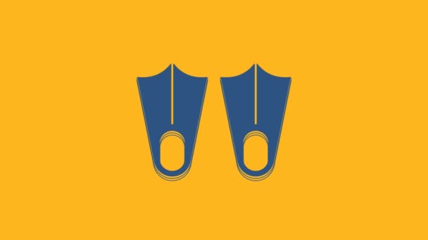 Blue Rubber flippers for swimming icon isolated on orange background. Diving equipment. Extreme sport. Diving underwater equipment. 4K Video motion graphic animation . - Video, Çekim