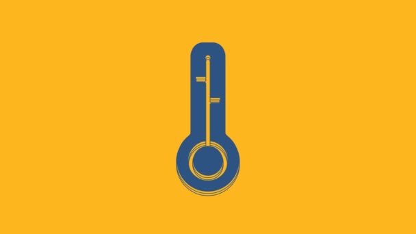 Modrý meteorologický teploměr měřící ikonu izolované na oranžovém pozadí. Teploměr ukazuje teplé nebo studené počasí. Grafická animace pohybu videa 4K . - Záběry, video
