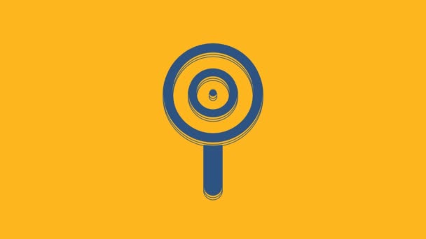 Blue Lollipop icon isolated on orange background. Candy sign. Food, delicious symbol. 4K Video motion graphic animation . - Video