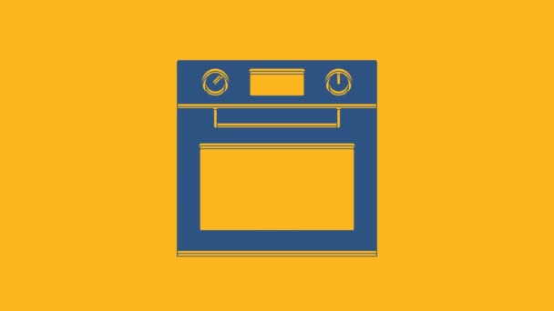Ícone do forno azul isolado no fundo laranja. Fogão sinal forno a gás. Animação gráfica em movimento de vídeo 4K . - Filmagem, Vídeo