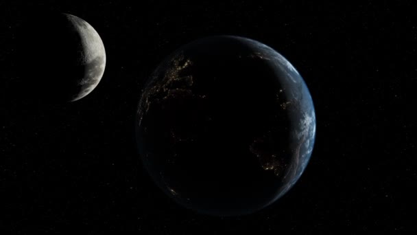 Global space exploration space travel concept digitally generated image.Animation of Earth seen from space, the globe spinning on satellite view on dark background. - Materiał filmowy, wideo