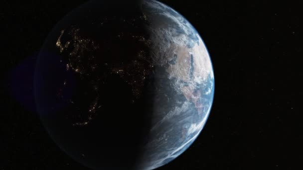 Global space exploration space travel concept digitally generated image.Animation of Earth seen from space, the globe spinning on satellite view on dark background. - Materiaali, video