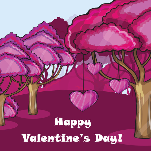 Pink forest with hearts - Vector, afbeelding