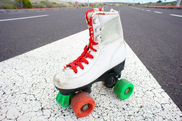 Vanha Vintage White Skate Boot - Valokuva, kuva
