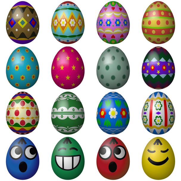 Conjunto de huevos de Pascua aislados sobre fondo blanco - Foto, Imagen