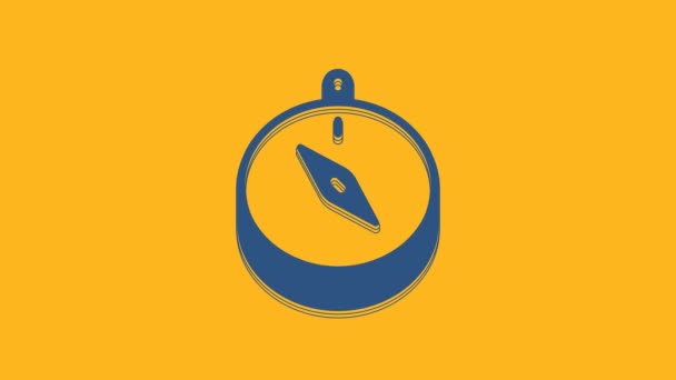 Kék iránytű ikon elszigetelt narancs alapon. Windrose navigációs szimbólum. Szélrózsa jel. 4K Videó mozgás grafikus animáció . - Felvétel, videó