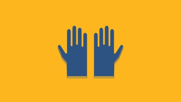 Blue Medical gumové rukavice ikona izolované na oranžovém pozadí. Ochranné gumové rukavice. Grafická animace pohybu videa 4K . - Záběry, video