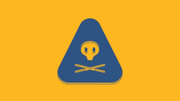 Синий треугольник предупреждает токсичную иконку на оранжевом фоне. Видеографическая анимация 4K . - Кадры, видео
