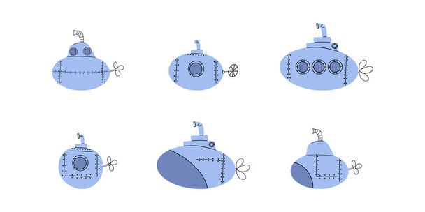 Submarine. Underwater transport. Sea life design. Vector illustration in scandinavian style. - Vetor, Imagem