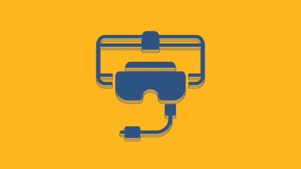 Niebieska ikona okularów wirtualnej rzeczywistości na pomarańczowym tle. Stereoskopowa maska 3D vr. 4K Animacja graficzna ruchu wideo . - Materiał filmowy, wideo