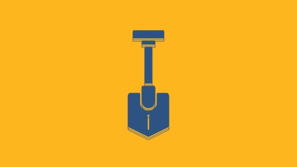 Blue Shovel icon isolated on orange background. Gardening tool. Tool for horticulture, agriculture, farming. 4K Video motion graphic animation . - Filmmaterial, Video