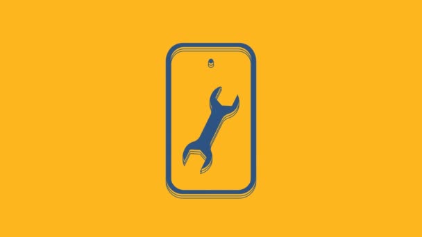 Blue Mobile phone with wrench icon isolated on orange background. Adjusting, service, setting, maintenance, repair. 4K Video motion graphic animation . - Séquence, vidéo