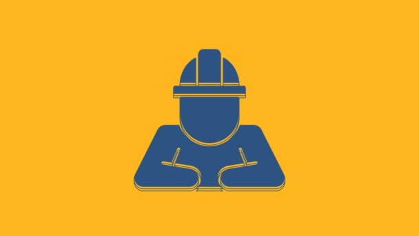 Blue Builder icon isolated on orange background. Construction worker. 4K Video motion graphic animation . - Filmati, video