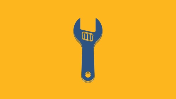 Blue Adjustable wrench icon isolated on orange background. 4K Video motion graphic animation . - Кадры, видео
