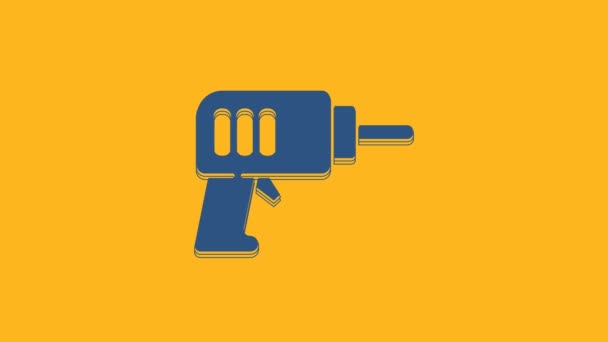Blue Electric drill machine icon isolated on orange background. Repair tool. 4K Video motion graphic animation . - Video