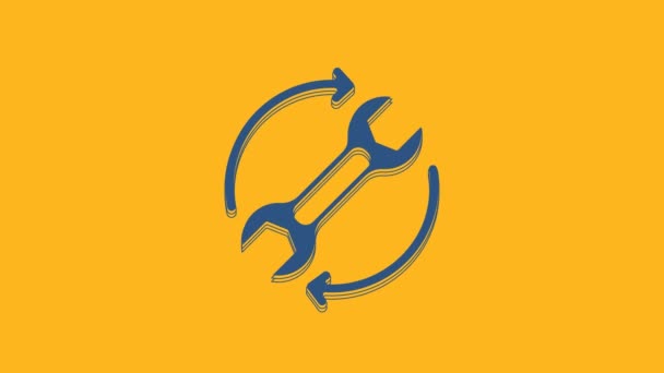 Blue Wrench spanner and arrows as workflow icon isolated on orange background. Adjusting, service, setting, maintenance, repair, fixing. 4K Video motion graphic animation . - Кадры, видео