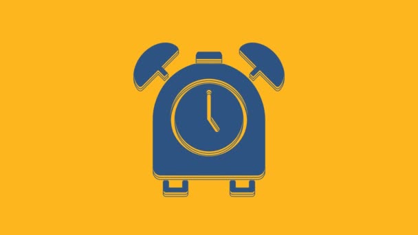 Blue Alarm clock icon isolated on orange background. Wake up, get up concept. Time sign. 4K Video motion graphic animation . - Metraje, vídeo